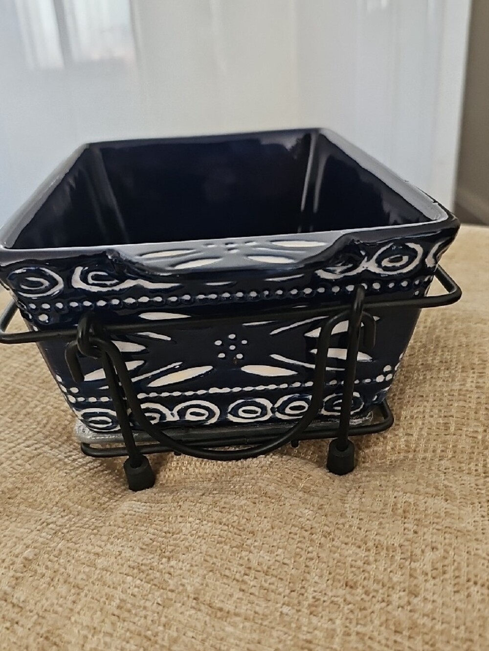 Temp-Tations Navy Blue Ceramic Baker with Decorative Pierced Pattern and Rack - Picture 4 of 8